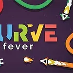 Farverige kurvede linjer og pile på en mørk baggrund med teksten CURVE fever