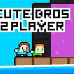 Pixelart-billede med to figurer, som står ved siden af hinanden på platforme, med teksten Cute Bros 2 Player ovenfor