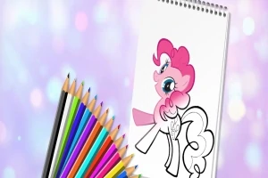 En tegning af en lyserød pony på en notesblok ved siden af farvede blyanter med en lys pastelbaggrund