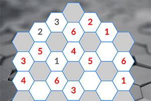 En sekssidet gitterformation med numre fra 1 til 6 i nogle af felterne