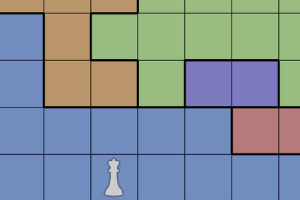 Et grid med farvede rektangler i forskellige nuancer samt en hvid kongefigur nederst
