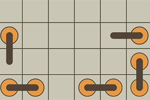 Grid med grå baggrund, orange cirkler og sorte linjer, der forbinder cirklerne