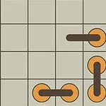 Grid med grå baggrund, orange cirkler og sorte linjer, der forbinder cirklerne