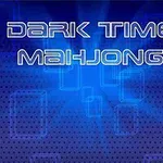 Blå baggrund med teksten Dark Time Mahjong i futuristisk skrifttype