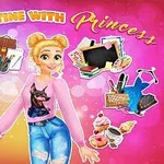 En blond, smilende figur i lyserød bluse omgivet af ikoner for livsstilsaktiviteter som bøger, madlavning, shopping og afslapning på en farverig baggrund