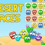 Tegnefilmagtige, farverige ansigter og kaktus i sandørken med teksten Desert Faces
