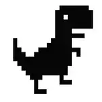 Sort pixelgrafik af en dinosaur med en hvid baggrund