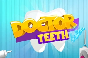 Farverigt logo med teksten Doctor Teeth foran en stor tand, tandlægeudstyr i hjørnerne