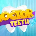 Farverigt logo med teksten Doctor Teeth foran en stor tand, tandlægeudstyr i hjørnerne