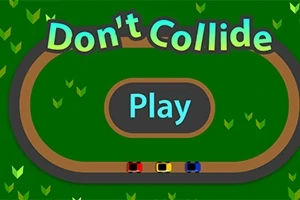 Don't Collide Oval racerbane med tre farverige biler og teksten Dont Collide samt en Play knap i midten