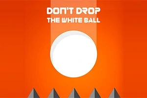 Hvid bold på orange baggrund med teksten Dont Drop The White Ball over et område med spidse søjler