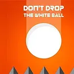 Hvid bold på orange baggrund med teksten Dont Drop The White Ball over et område med spidse søjler