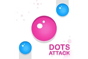 Lyserød og blå kugle med teksten Dots Attack