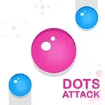 Lyserød og blå kugle med teksten Dots Attack