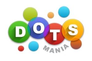 Farverige cirkler med ordet DOTS skrevet over dem og teksten MANIA nedenunder