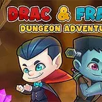 To an tegnestil ikoner af en vampyr og en Frankenstein-lignende karakter med titelteksten Drac & Franc: Dungeon Adventure i baggrunden