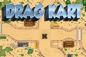 Luftfoto af en ørkenracerbane med skarpe kurver, forskellige strukturer og grønne buske, overlagt med teksten DRAG KART