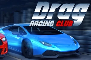 Blå sportsvogn med en bybaggrund og teksten Drag Racing Club i toppen
