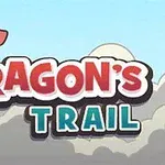 En rød drage sidder på et tårn omgivet af skyer med teksten Dragons Trail i forgrunden