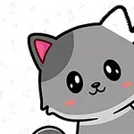 Tegning af en sød, grå kat med store øjne, hvor en del af kattens hoved tegnes med en blyant