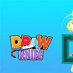 En farverig illustration med teksten Draw Knife ved siden af et dynamisk design med geometriske former og lysende effekter