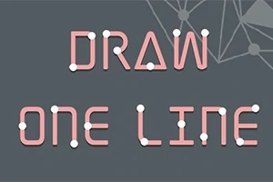 Teksten Draw One Line er skrevet i lyserød med små cirkler, der forbinder bogstaverne, på en mørkegrå baggrund med et geometrisk mønster