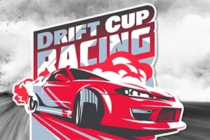 Rødt sportsvogn med røg bagved og teksten Drift Cup Racing i baggrunden