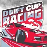 Rødt sportsvogn med røg bagved og teksten Drift Cup Racing i baggrunden