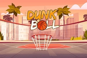 Tegneserie-basketballbane med net og palmetræer i baggrunden