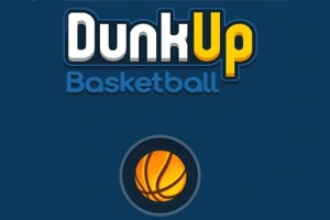 Logo med teksten Dunk Up Basketball over en ikonisk orange basketball på en mørkeblå baggrund