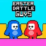 To farvede, pixel-art karakterer står foran en farverig baggrund med teksten Easter Battle Guys øverst