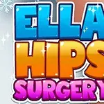 Farverig tekstgrafik med ordene Ella Hips Surgery i blå, orange og pink nuancer med snefnugdetaljer