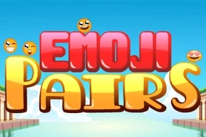 Teksten Emoji Pairs i farverige bogstaver med flere smileyer ovenpå, mod en blå himmelbaggrund