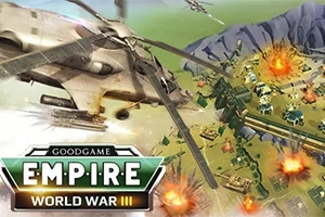 Empire: World War 3 Et angreb af kamphelikopter og eksplosioner over en strategisk militærbase