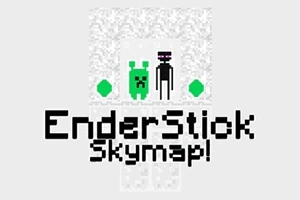 To figurer, en grøn og en sort, står mellem grønne diamanter over teksten EnderStick Skymap!