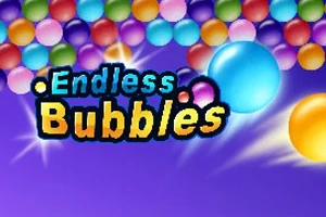 Farverige bobler mod en lilla baggrund med teksten Endless Bubbles i centrum