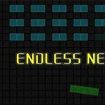 Neonfarvede blokke og tekst på sort gitterbaggrund med ordene ENDLESS NEON