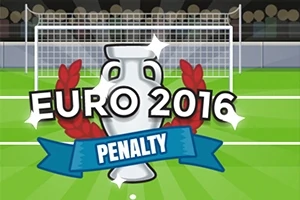 Et fodboldmål med teksten EURO 2016 Penalty over et trofæ og røde laurbærblade