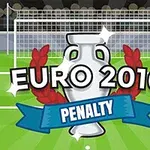 Et fodboldmål med teksten EURO 2016 Penalty over et trofæ og røde laurbærblade