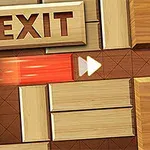 Træblokke arrangeret som en labyrint med en pil, der peger mod en EXIT-skilt