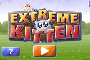 Et stort, farverigt skilt med teksten EXTREME KITTEN, dekoreret med en tegneserieagtig kat, en lille fugl, samt en blå spørgsmålsknap og en orange knap nederst