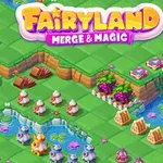 Et farverigt, tegneserieagtigt landskab med blomster, trylledrikke, små figurer og diverse magiske elementer