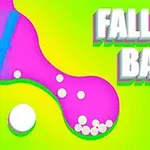 Farverige lyserøde og grønne former med hvide kugler på en neonfarvet baggrund og teksten Falling Balls