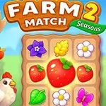 En tegneseriepige med fletninger og stråhat står ved siden af en kylling foran et farverigt spillebræt med ikoner som jordbær, blomster, korn og sommerfugle