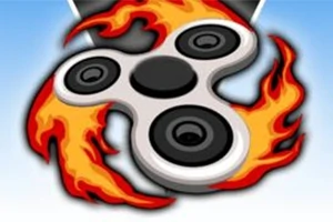 Fidget spinner med flammer på en blå baggrund