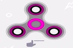 Lyserød og grå fidget spinner med en hånd, der laver en swipe-gestus under