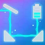 En illustration af en simpel elektrisk kredsløb med en pære, ledninger, og et batteri på en lilla baggrund