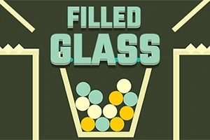 Grafisk billede af et fyldt glas med flerfarvede kugler og teksten FILLED GLASS ovenfor