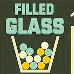 Grafisk billede af et fyldt glas med flerfarvede kugler og teksten FILLED GLASS ovenfor