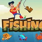 En tegneseriefigur fisker en støvle op af vandet, mens forskellige farverige fisk og en krabbe ses under vandoverfladen